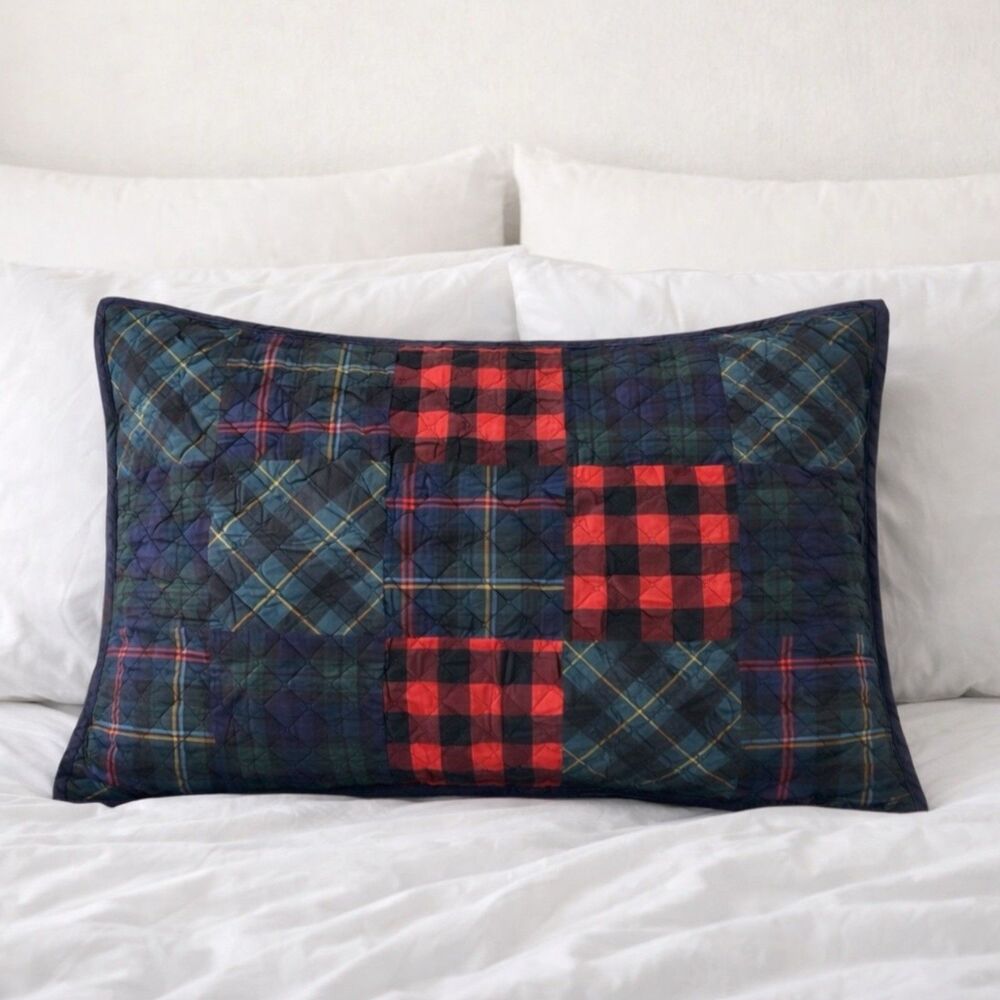 Lauren Ralph Lauren Hadley Quilted Patchwork‎ King Sham 20x36 Green Plaid